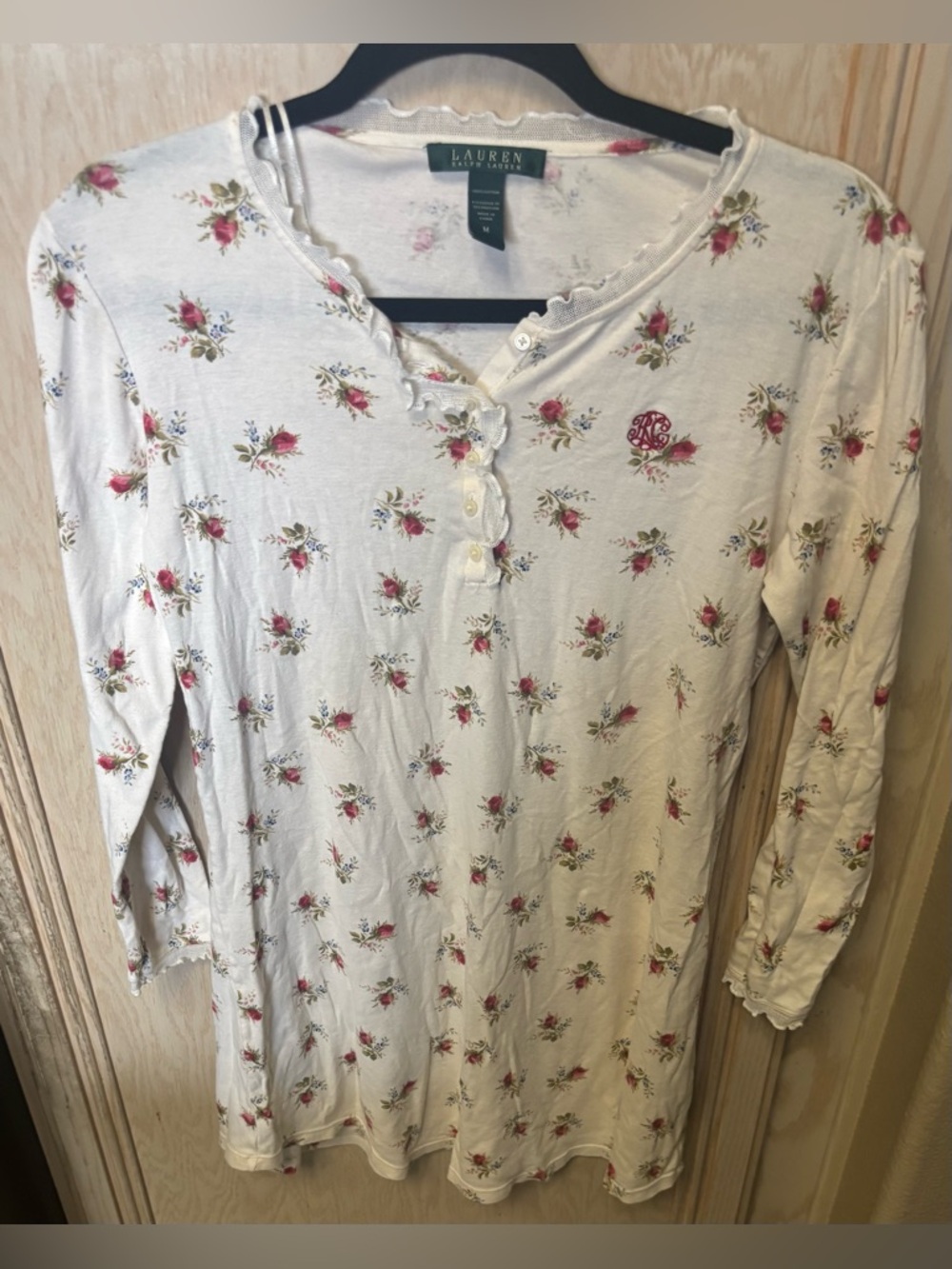 Lauren Ralph Lauren Henley Cream Floral Short Nightgown Women’s M Cottagecore